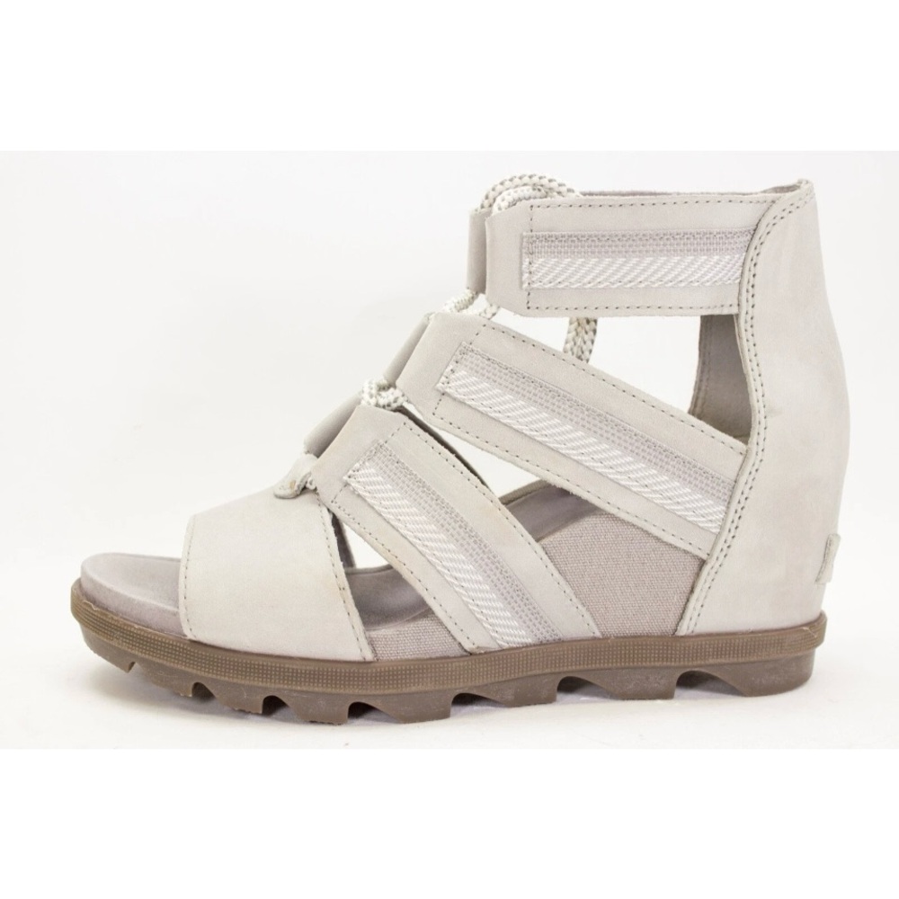 Sorel Joanie Womens Size US 9 Lace Wedge Sandals Saddle Ash Grey Peep Toe Shoes - Picture 3 of 11